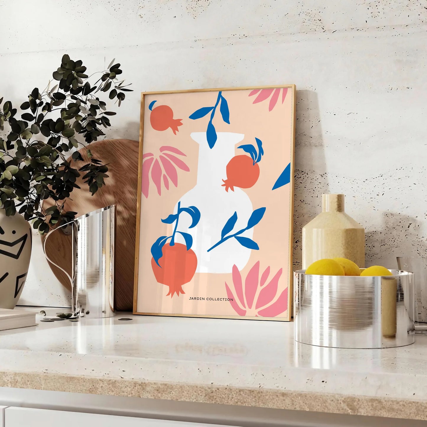 space stunning botanical poster vibrant orange blue hues artwork perfect touch nature room gift print available various sizes A4 cm A0 wall elegant botan